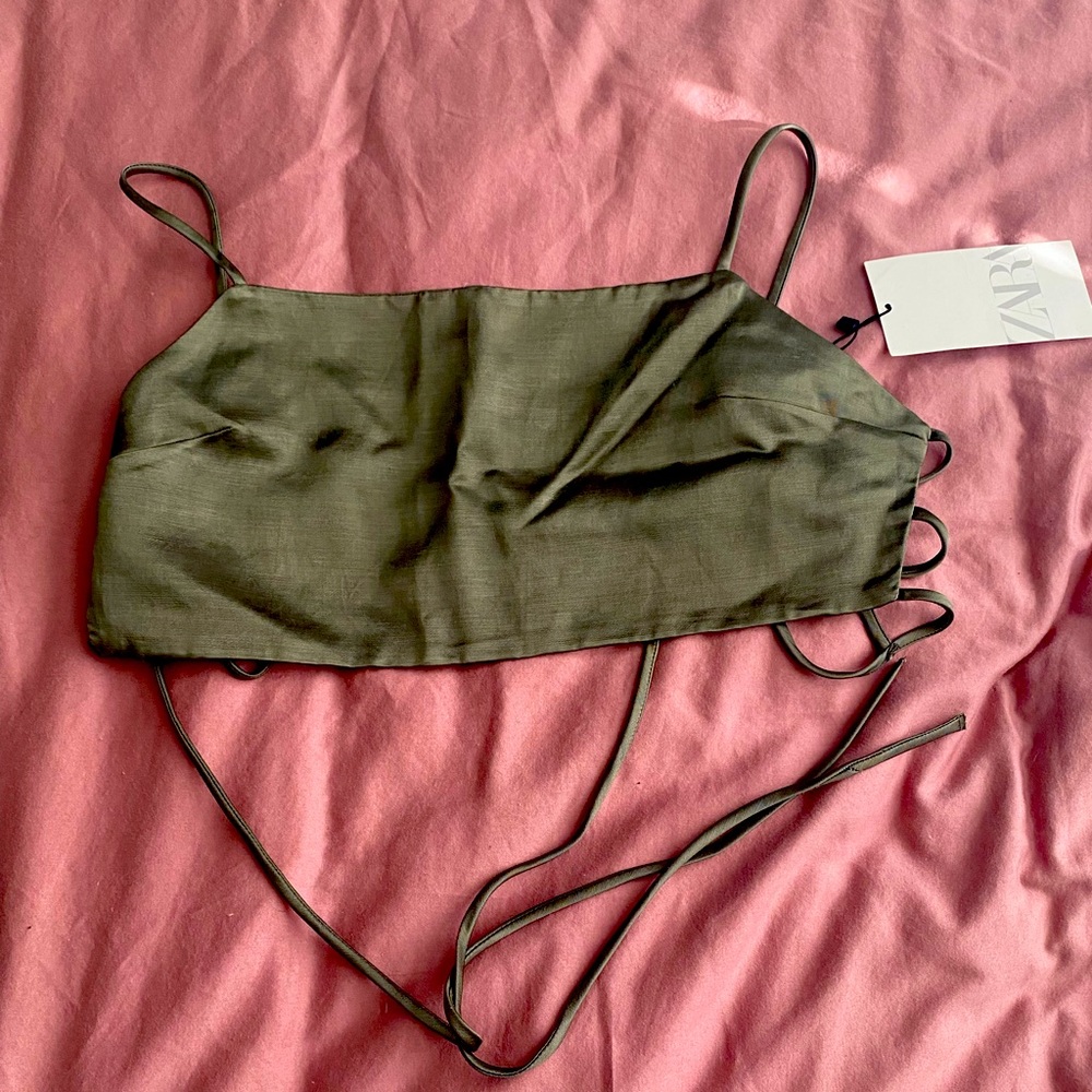 Zara green silk crop top